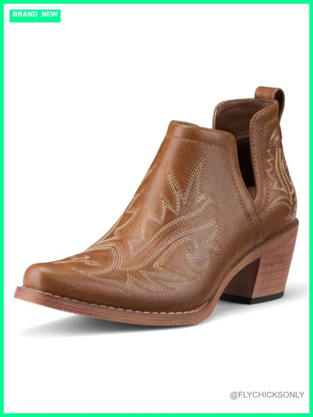 Western Cowboy Cowgirl Ankle Booties Square Toe Vegan Leather Faux Leather